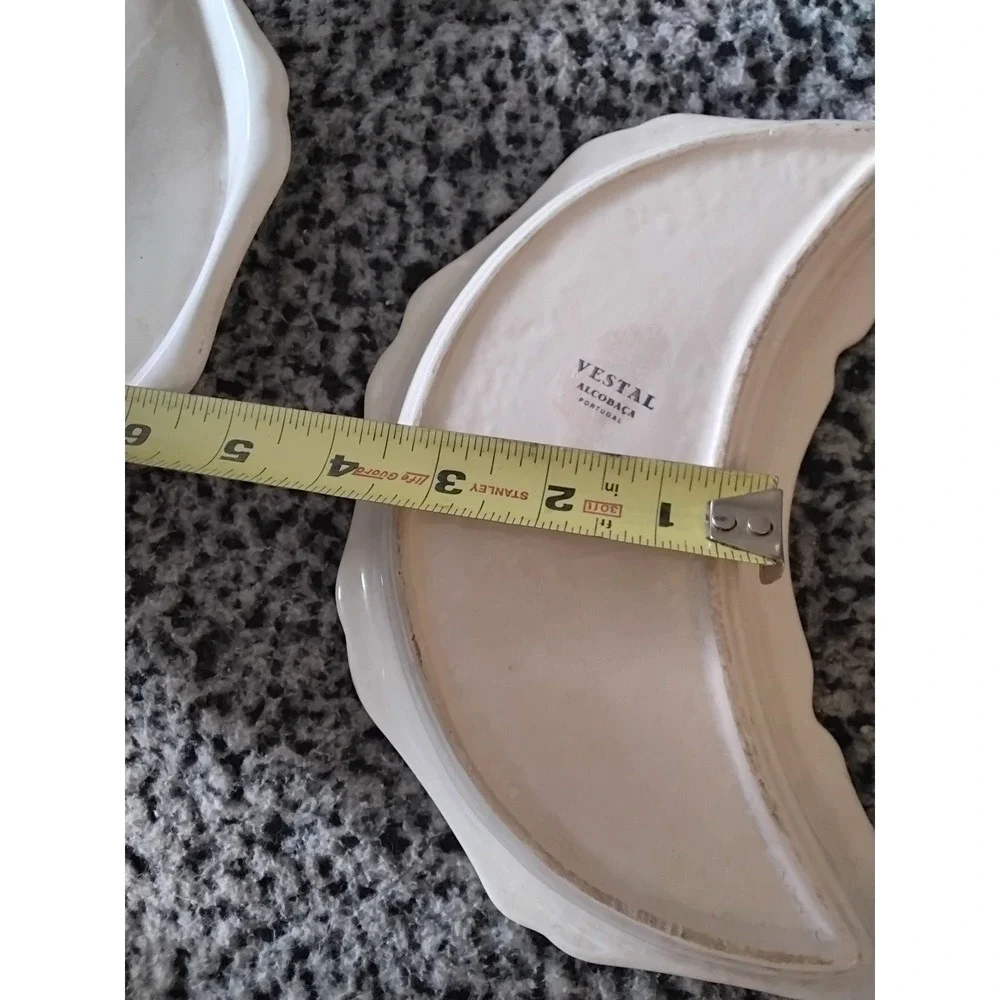 Vestal‎ Alcobaca Portugal White Ceramic Crescent Side Plates Set of 5 Vintage